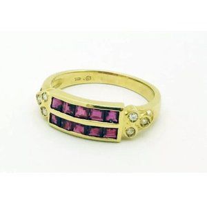 18k Yellow Gold Apx 0.4 ct Ruby & Diamond 3.4 Grams Ring Size 6.5